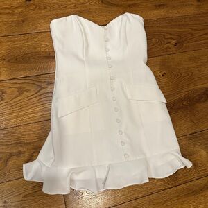 Amanda Uprichard White Ruffled Strapless Cocktail Dress